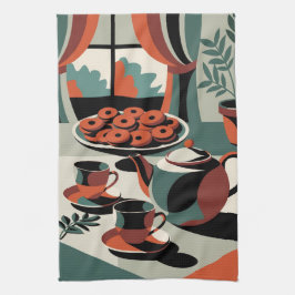 Paño De Cocina Té y galletas abstractos estilo kitschen de los añ