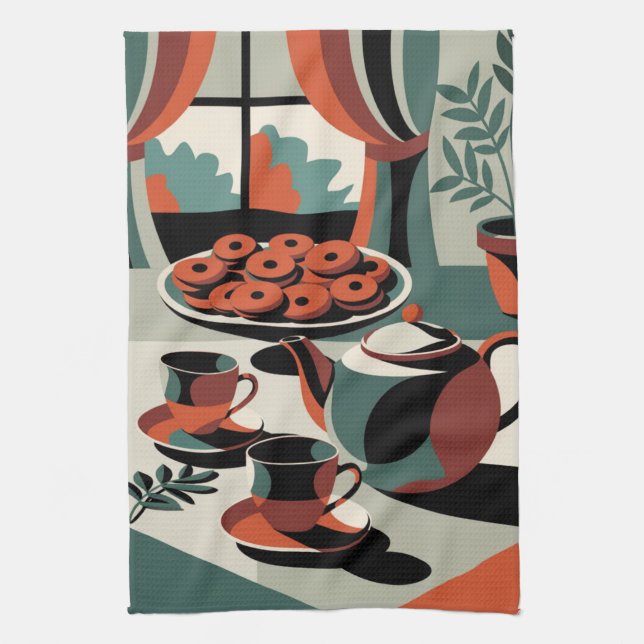 Paño De Cocina Té y galletas abstractos estilo kitschen de los añ (Vertical)