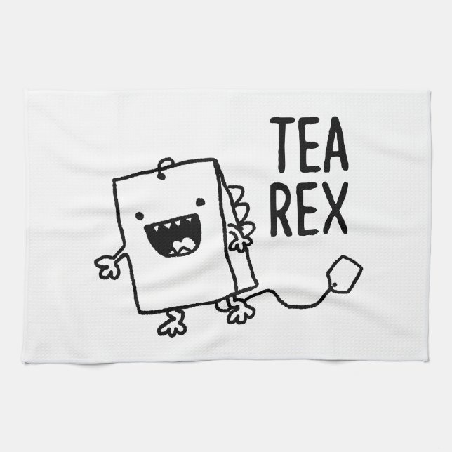 Paño De Cocina Tea Rex Tea Bag Funny Pun Personalizado (Horizontal)