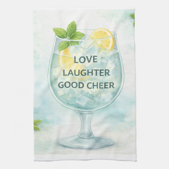 Paño De Cocina Tea Towel | Gin & Tonic Lemon Mint Kitchen Gift (Vertical)