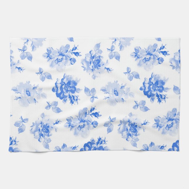 Paño De Cocina Tea Towel in delft blue roses (Horizontal)