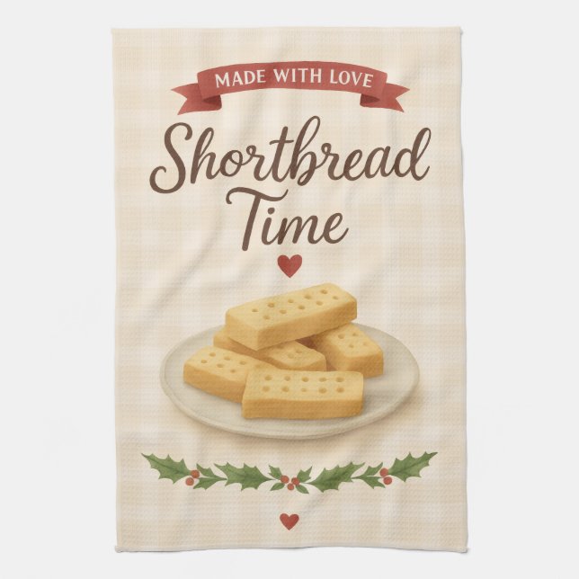 Paño De Cocina Tea Towel | Shortbread Time | Festive Kitchen Art (Vertical)