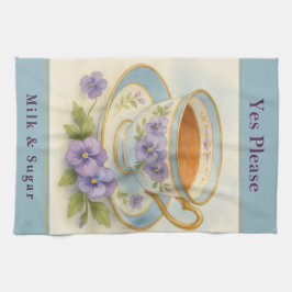 Paño De Cocina Tea Towel | Vintage Teacup & Pansies Milk & Sugar