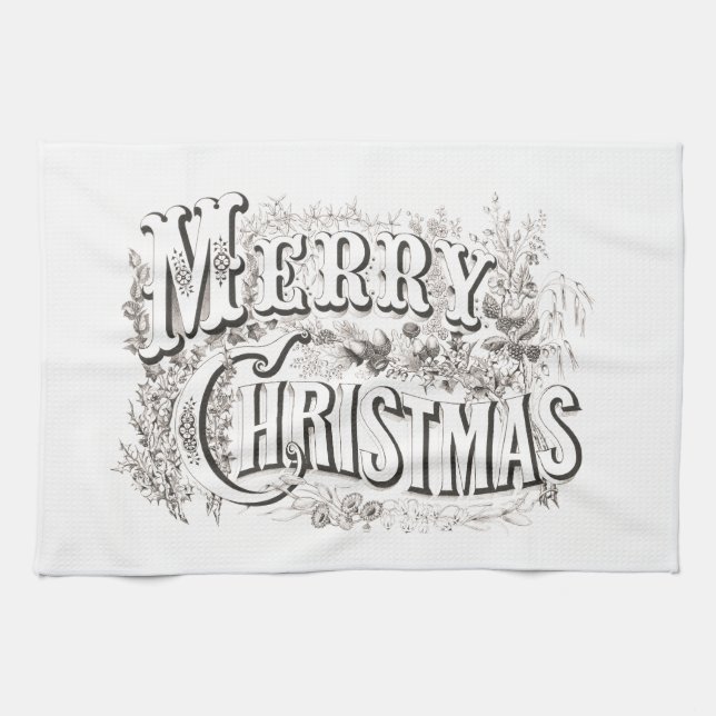 Paño De Cocina TEA TOWELWith VINTAGE "MERRY CHRISTMAS" (Horizontal)