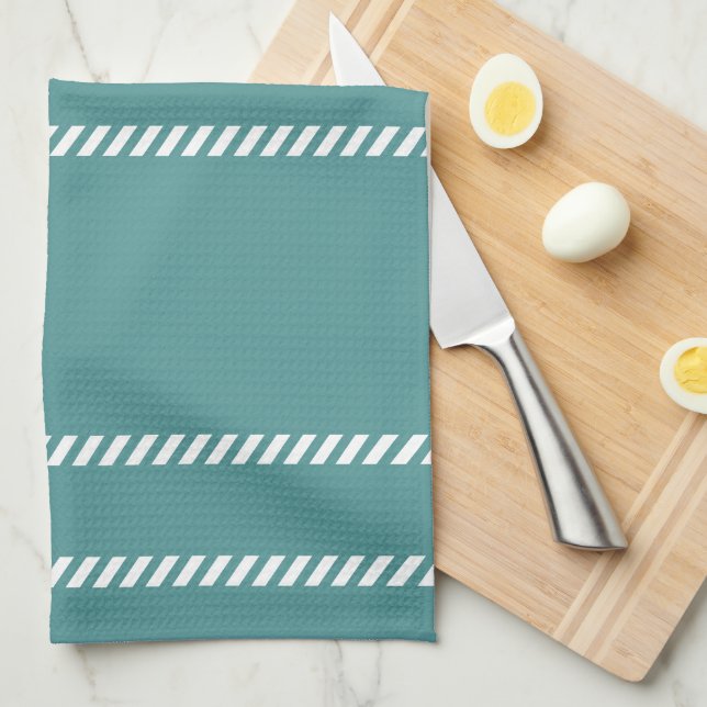 Paño De Cocina Teal and White  (Doblado Cuarto)