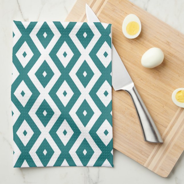 Paño De Cocina Teal and white diamond pattern (Doblado Cuarto)