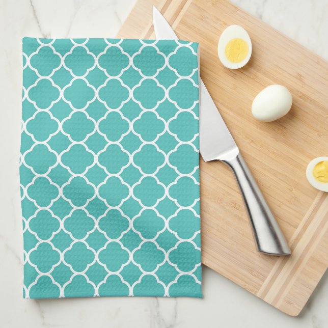 Paño De Cocina Teal Quatrefoil Pattern (Doblado Cuarto)
