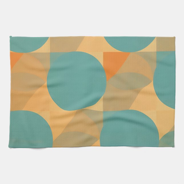 Paño De Cocina Teal, Tan, and Orange in Retro Look Pattern (Horizontal)
