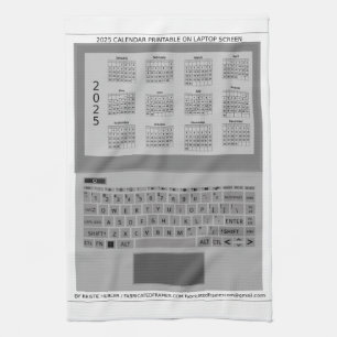 Paño De Cocina Teclado de Portátil de Plata Calendario 2025 en Pa