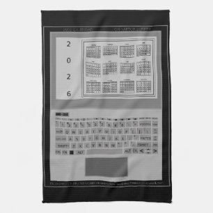 Paño De Cocina Teclas de Portátil de Plata Calendario 2026 Negro
