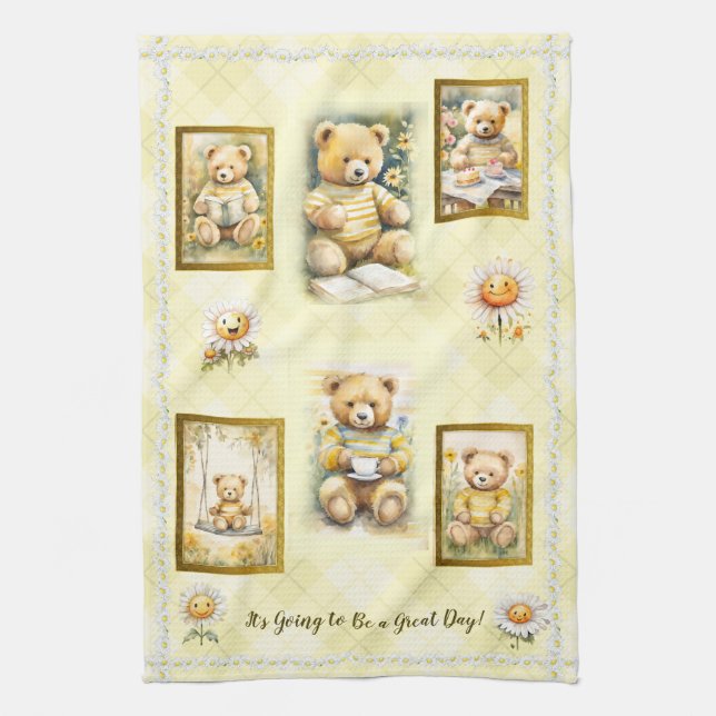 Paño De Cocina Teddy Oso Amarillo Gran Día Diversión Feliz (Vertical)