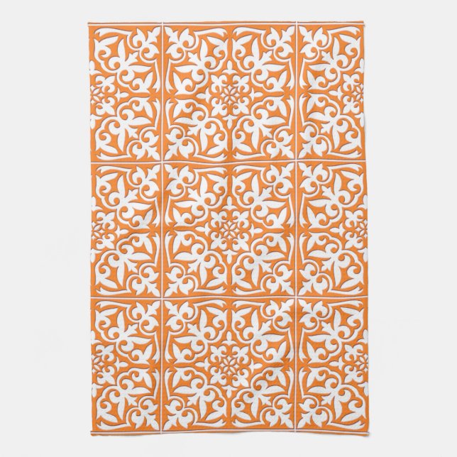 Paño De Cocina Teja marroquí - naranja coralino y blanco (Vertical)