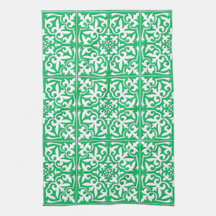 Paño De Cocina Teja marroquí - verde y blanco de jade