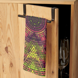 Paño De Cocina Tejer Mandala amarillo rosa y morado