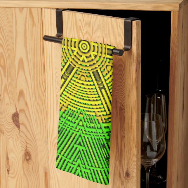 Paño De Cocina Tejer Mandala Amarillo y Verde (Pliegue de tercios)