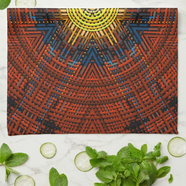 Paño De Cocina Tejer Mandala Naranja Amarillo y Azul (Doblado)