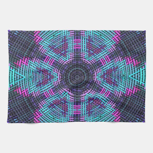 Paño De Cocina Tejer Mandala rosa azul y púrpura (Horizontal)