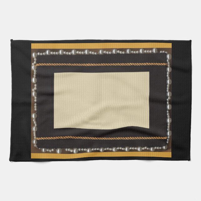 Paño De Cocina Tejido negro de seda marco de foto Wi embellecido (Horizontal)