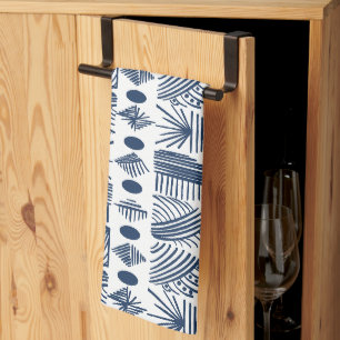 Paño De Cocina Tela de barro tribal caribeño: blanco, azul marino