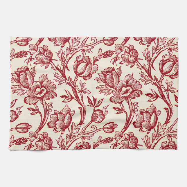 Paño De Cocina Tela de Tulipanes Rojo y Crema - Decoración campes (Horizontal)