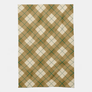 Paño De Cocina Tela escocesa diagonal en oro con la raya verde