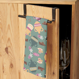Paño De Cocina Tela estampada con tetera, tazas,
