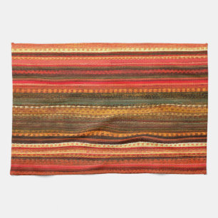 Paño De Cocina Tela Textil Rayas Rojo Naranja y Verde