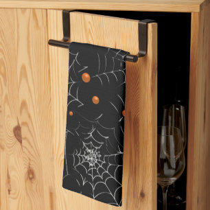 Paño De Cocina Telarañas y puntos modernos Halloween negro