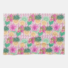 PAÑO DE COCINA TEMA DE LA PLAYA DE VERANO TROPICAL ROSA Y VERDE