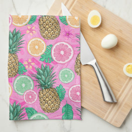 PAÑO DE COCINA TEMA DE LA PLAYA DE VERANO TROPICAL ROSA Y VERDE