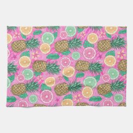 PAÑO DE COCINA TEMA DE LA PLAYA DE VERANO TROPICAL ROSA Y VERDE