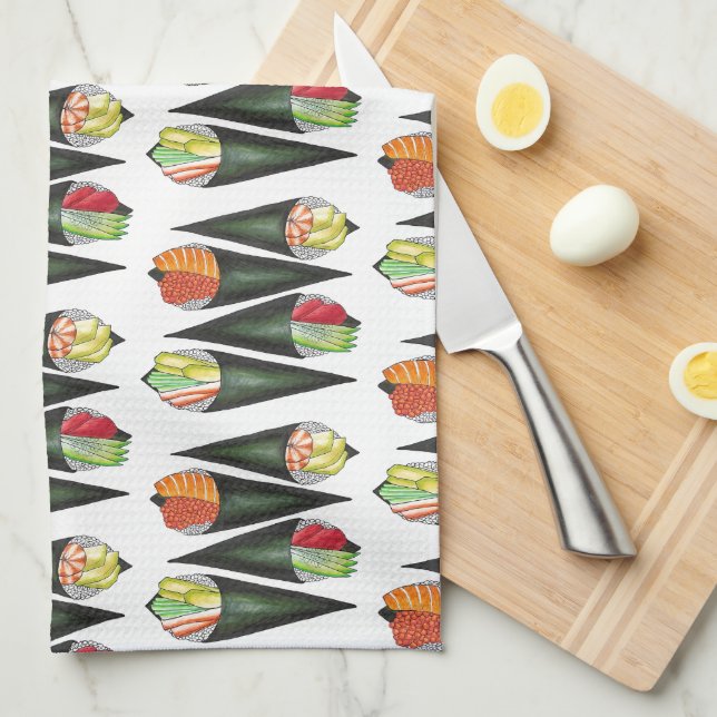 Paño De Cocina Temaki Sushi Roll de Mano Rollo Cocina Japonesa (Doblado Cuarto)