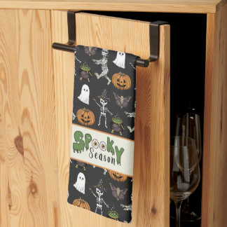Paño De Cocina Temporada de fantasía Patrón de Halloween negro