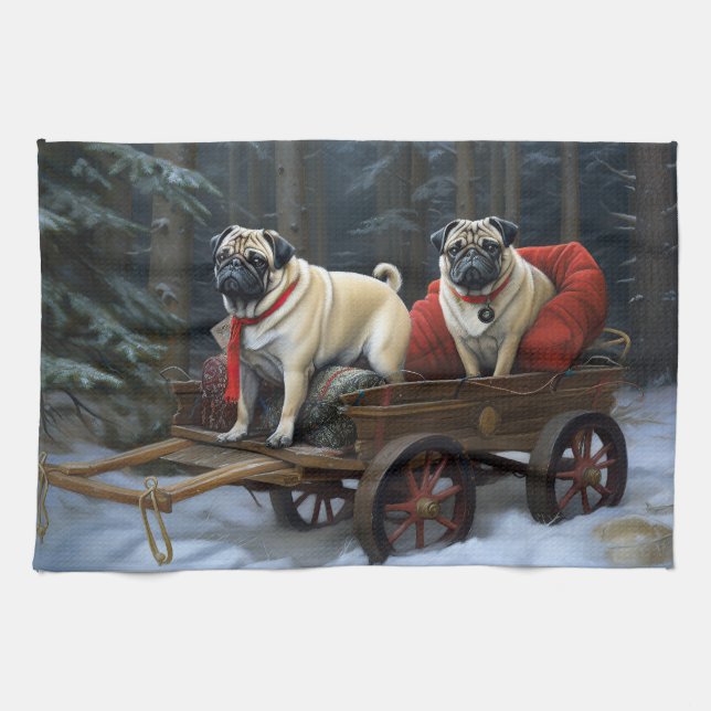 Paño De Cocina Temporada festiva de los Navidades Pug (Horizontal)