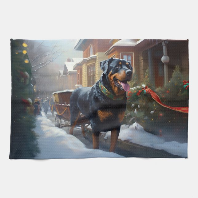 Paño De Cocina Temporada festiva de los Navidades Rottweiler (Horizontal)
