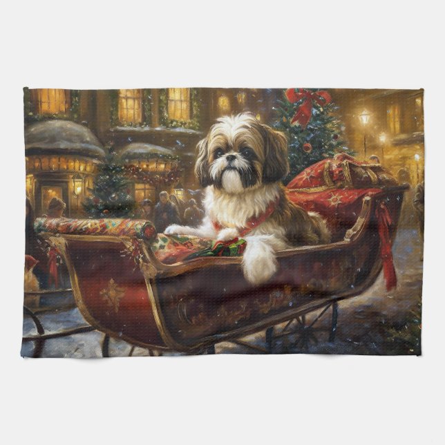 Paño De Cocina Temporada festiva de los Navidades Shih Tzu (Horizontal)