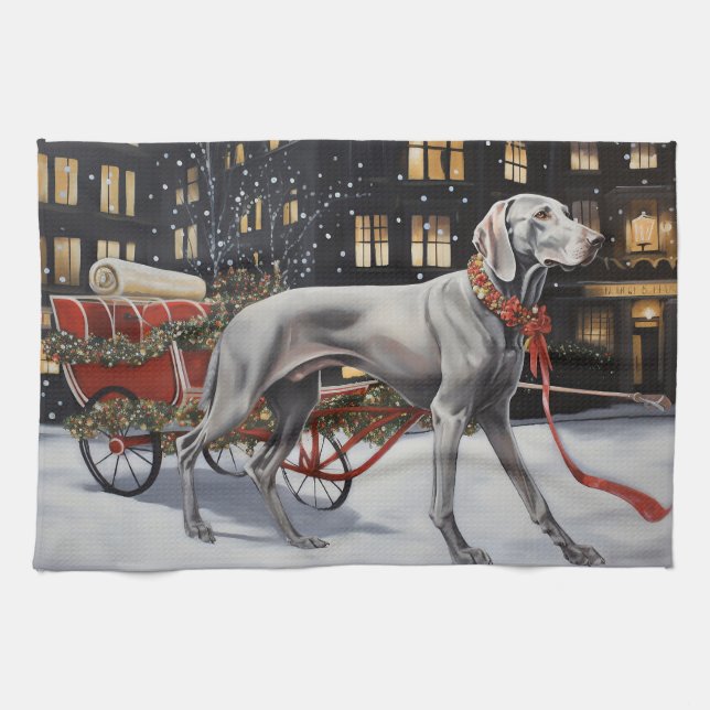 Paño De Cocina Temporada festiva de Navidades de Weimaraner (Horizontal)