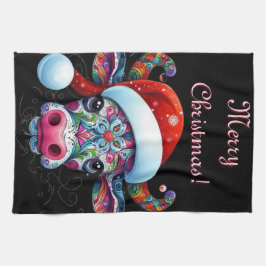 Paño De Cocina Temporada mexicana de Cow Bull Santa Hat