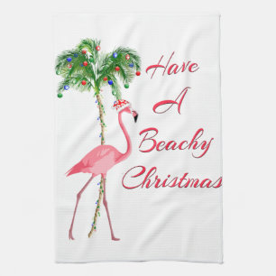 Paño De Cocina Ten Un Flamingo De Navidades De Playa