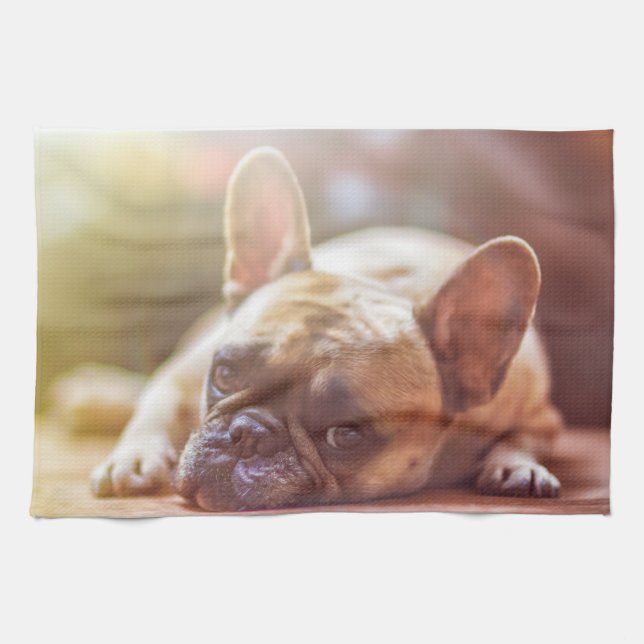 Paño De Cocina tendido de bulldog francés (Horizontal)