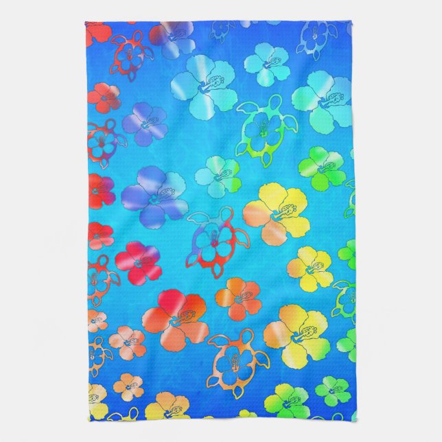 Paño De Cocina Teñido anudado Honu e hibisco (Vertical)