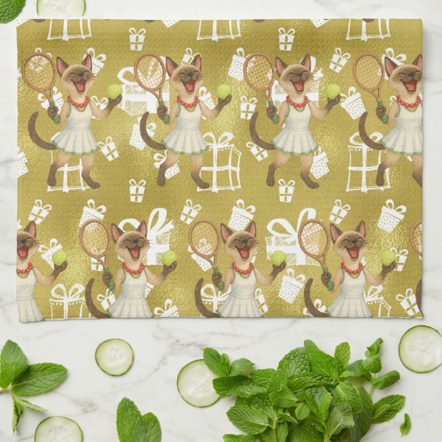 Paño De Cocina Tennis Christmas themed for Cat Lovers  (Doblado)