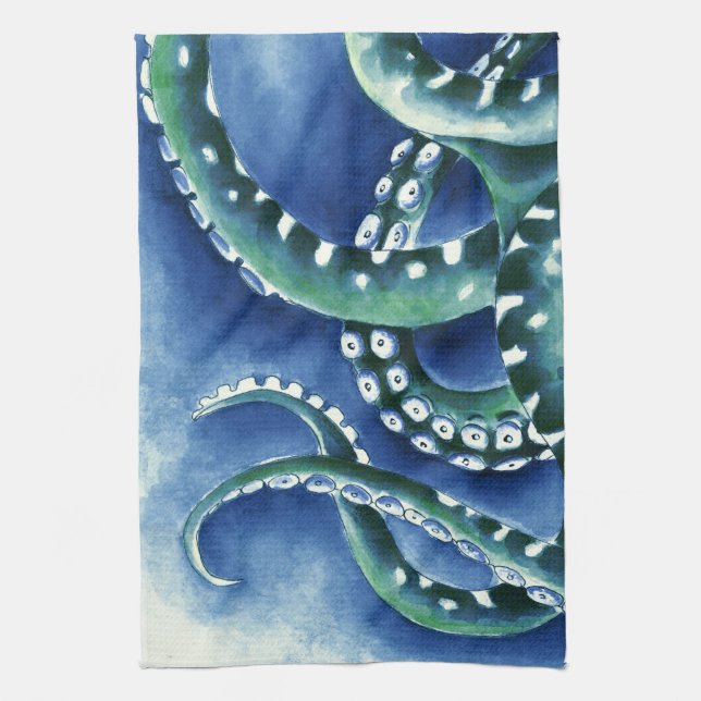 Paño De Cocina Tentáculos verdes azules (Vertical)