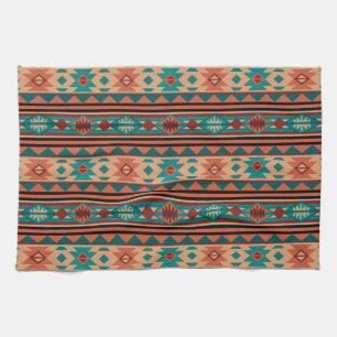 Paño De Cocina Terracota turquesa del patrón tribal del suroeste