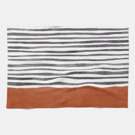 Paño De Cocina Terracota y franjas blancas negras