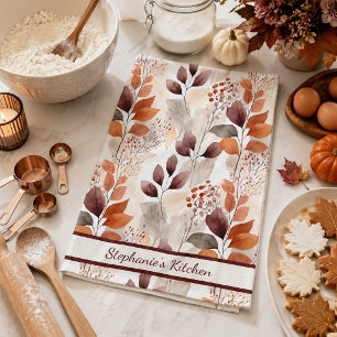 Paño De Cocina Terracota y hojas de otoño borgoña   Boho personal