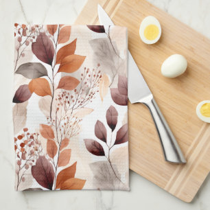 Paño De Cocina Terracota y hojas de otoño de Borgoña   Boho Autum