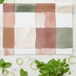Paño De Cocina Terracotta and Green Watercolor Plaid Gingham