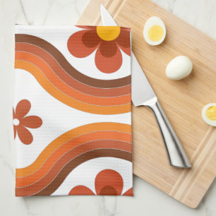 Paño De Cocina Terracotta Mid Century Moderno Floral Arcoiris Ret
