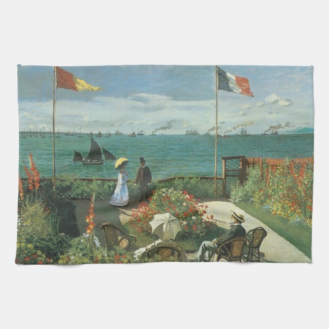 Paño De Cocina Terraza junto al mar por Claude Monet (Horizontal)